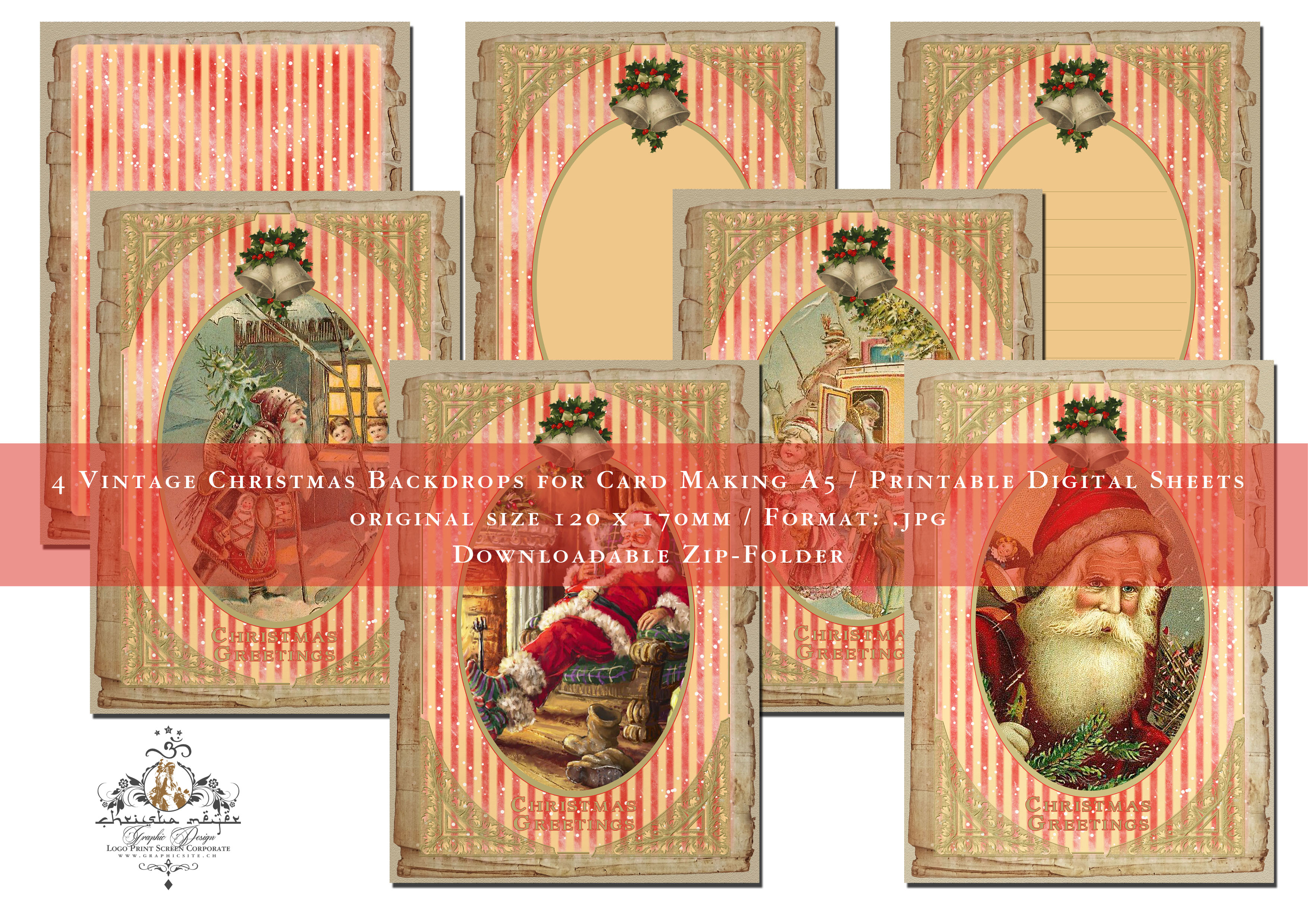 Digital Backgrounds, Card Making, Stationary, Christmas, Greeting Cards, Postcards, Santa Claus,