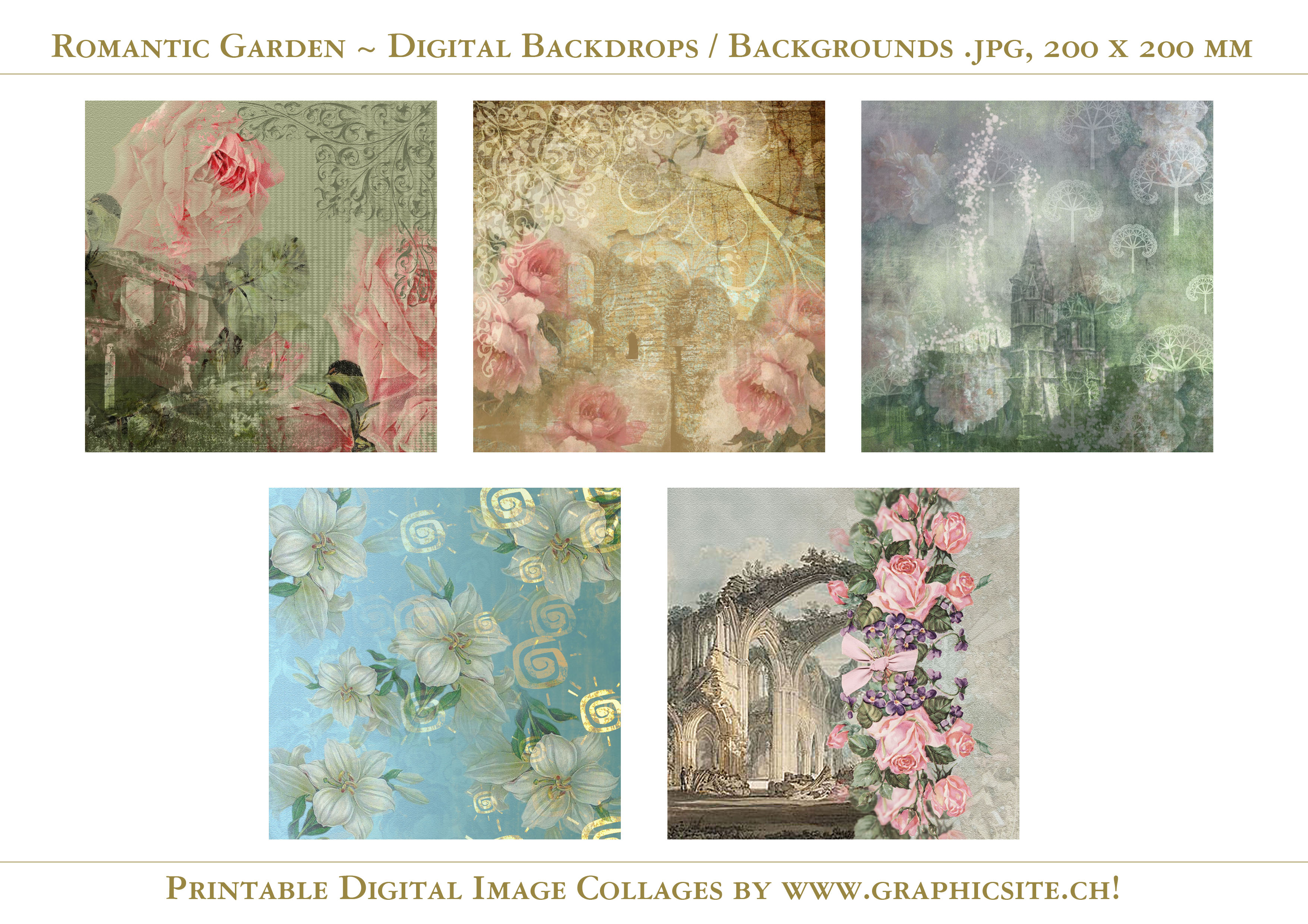 Digital Backgrounds, Collages, Backdrops, floral, flowers, victorian, romantic, garden,
