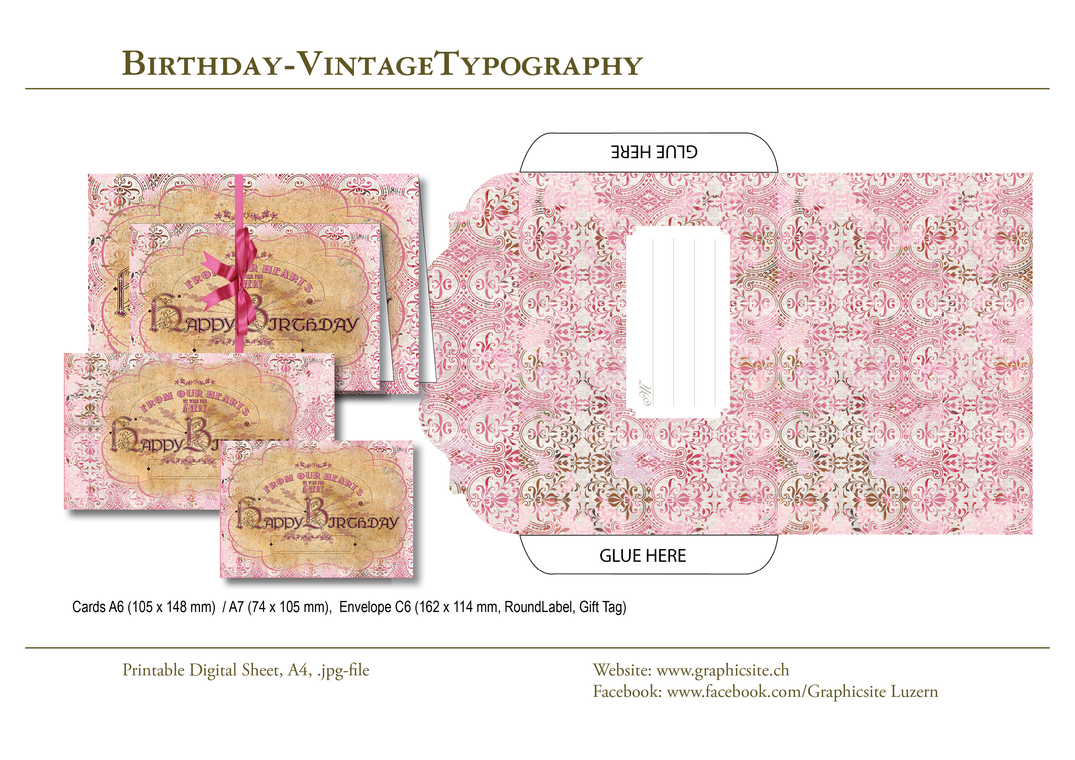 Printable Digital Sheets - Birthday Collections - BirthdayVintageTypography - #birthday, #cards, #envelope, #labels, #tags, #typography