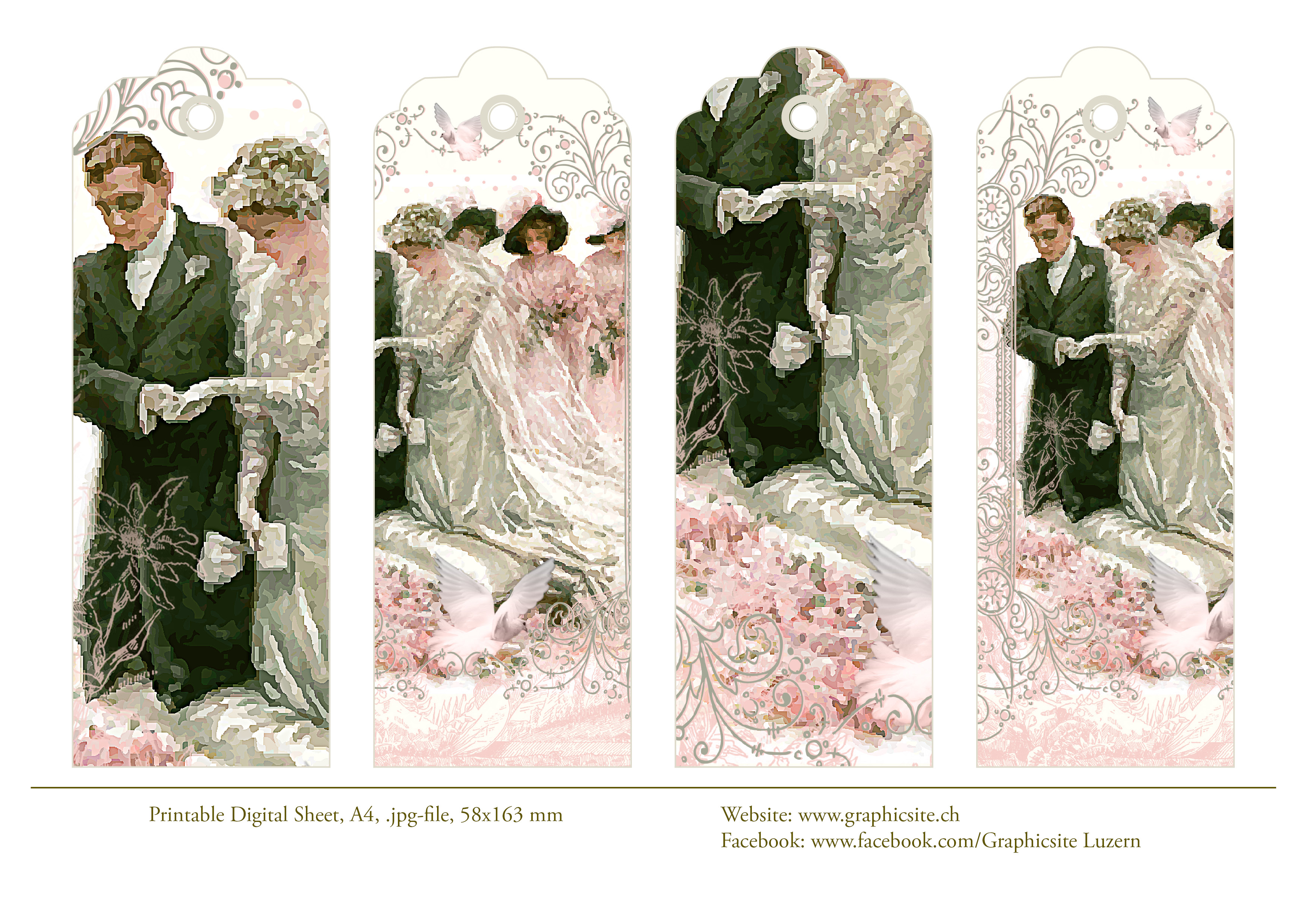 Printable Digital Sheet - Bookmarks - Victorian Wedding