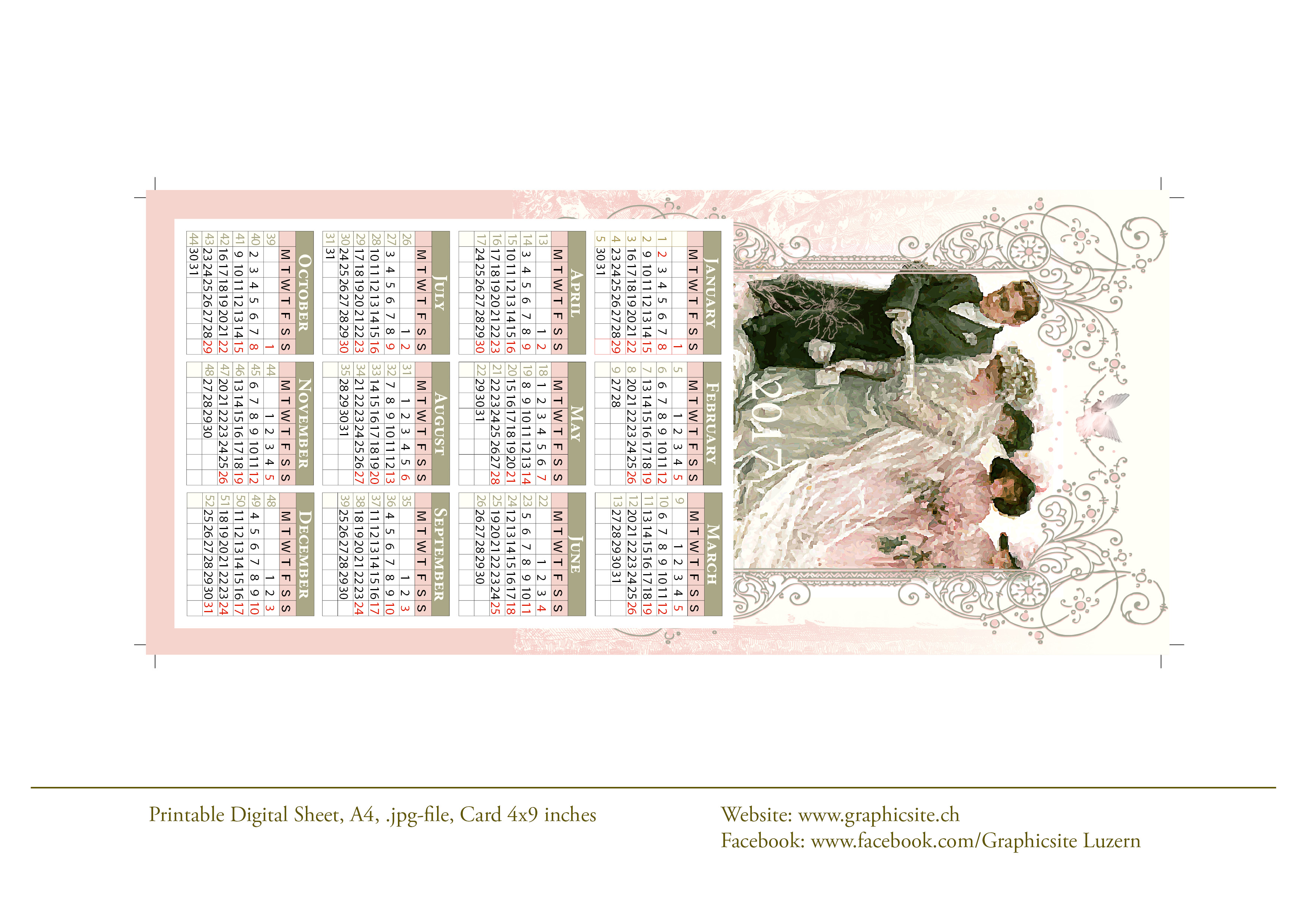 Karten selber drucken - Kalender - Hochzeit Viktorianisch