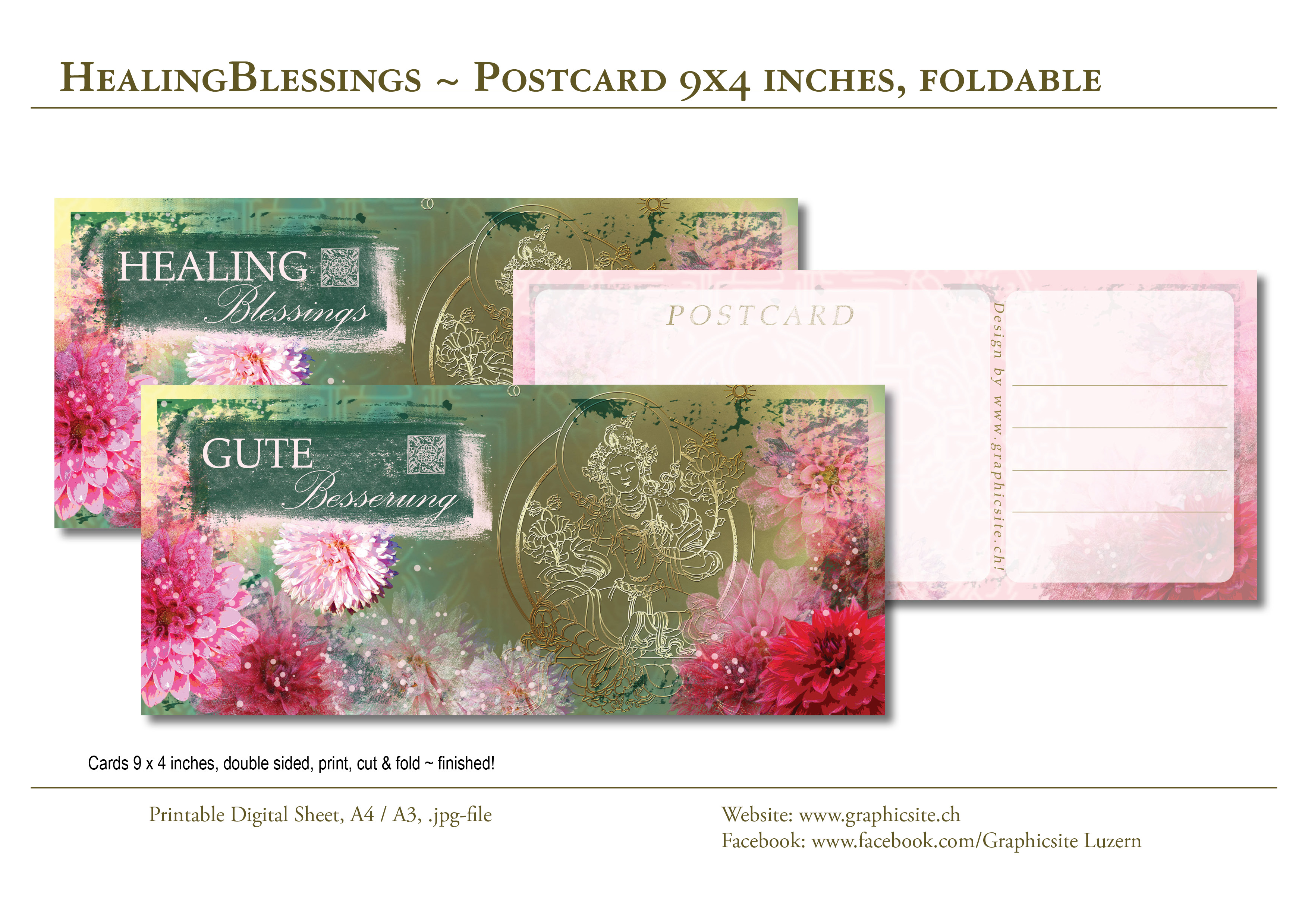 Printable Digital Sheets, Postcard, GreetingCard, GetWell, Healing Blessings, Graphic Design, Luzern, Scrapbooking, Cardmaking, Journal, 
