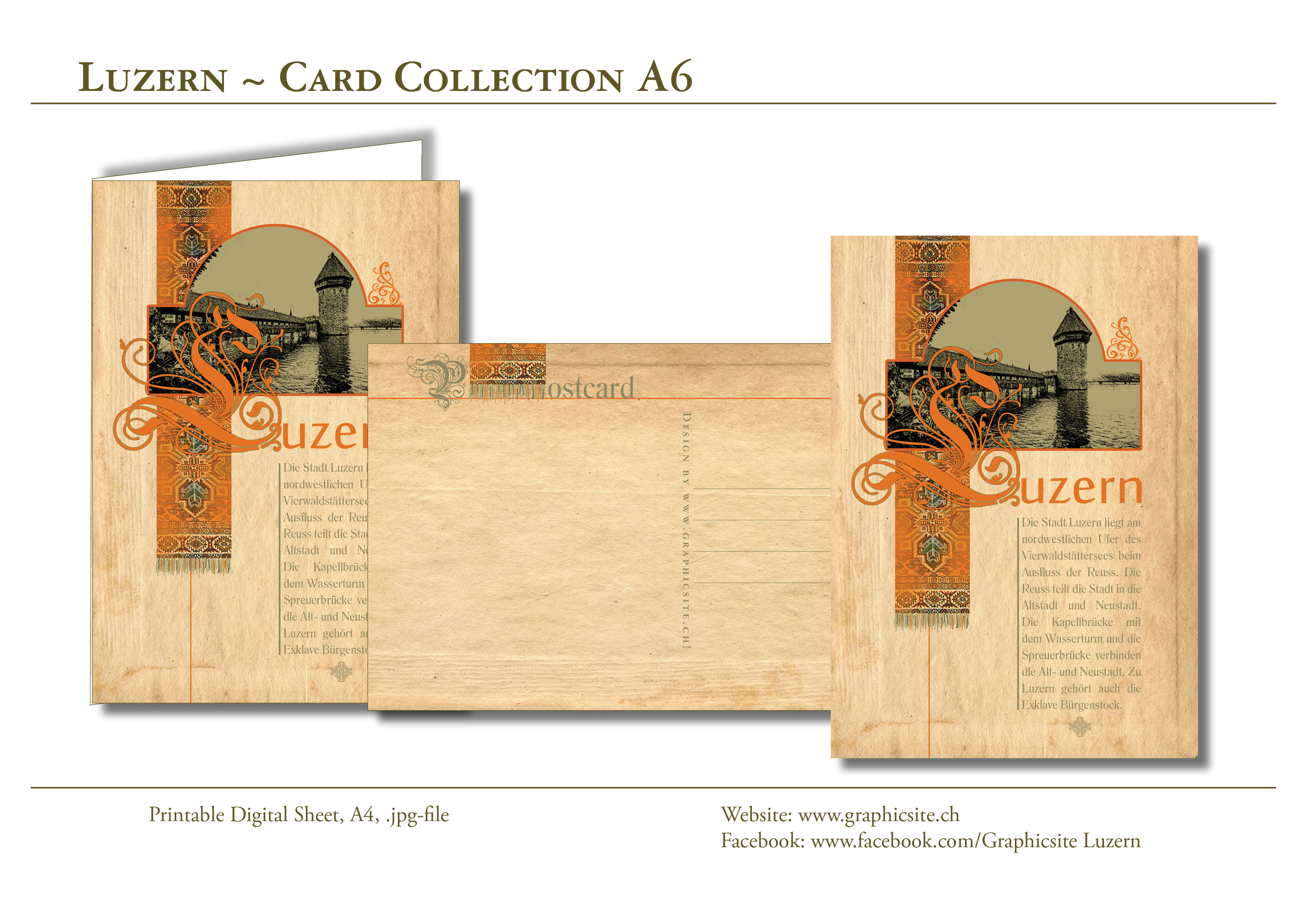 Grafiker Luzern - Karten selber drucken - Postkarten 9x4 Zoll - Luzern, #antik, Wasserturm, Luzern, #Postkarten, #Karten, #basteln, #Grusskarten,