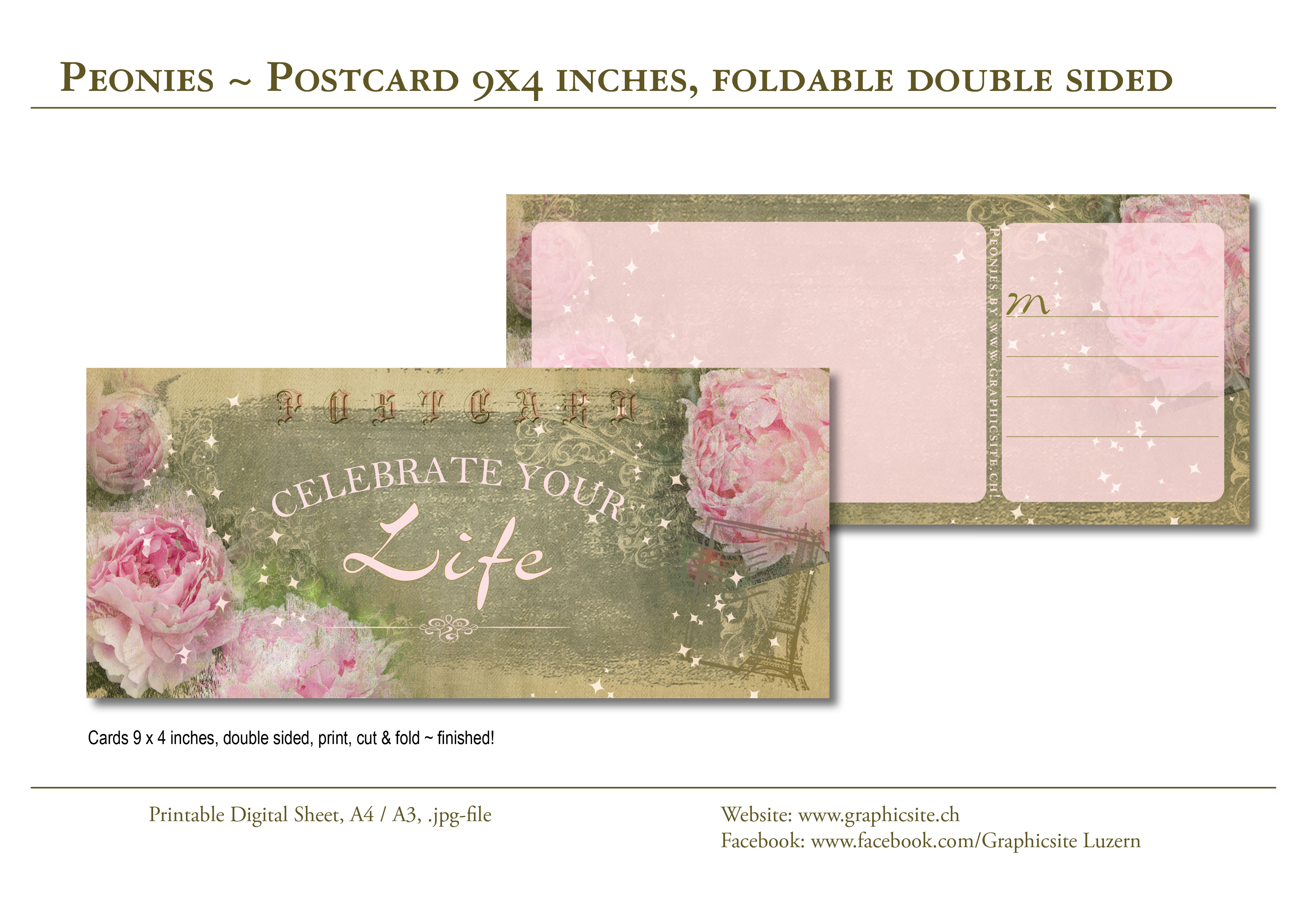 Grafiker Luzern - Karten selber drucken - Postkarten 9x4 Zoll - Luzern, #Blumen, Pfingstrosen, Geburtstagskarten, #Postkarten, #Karten, #basteln, #Grusskarten,