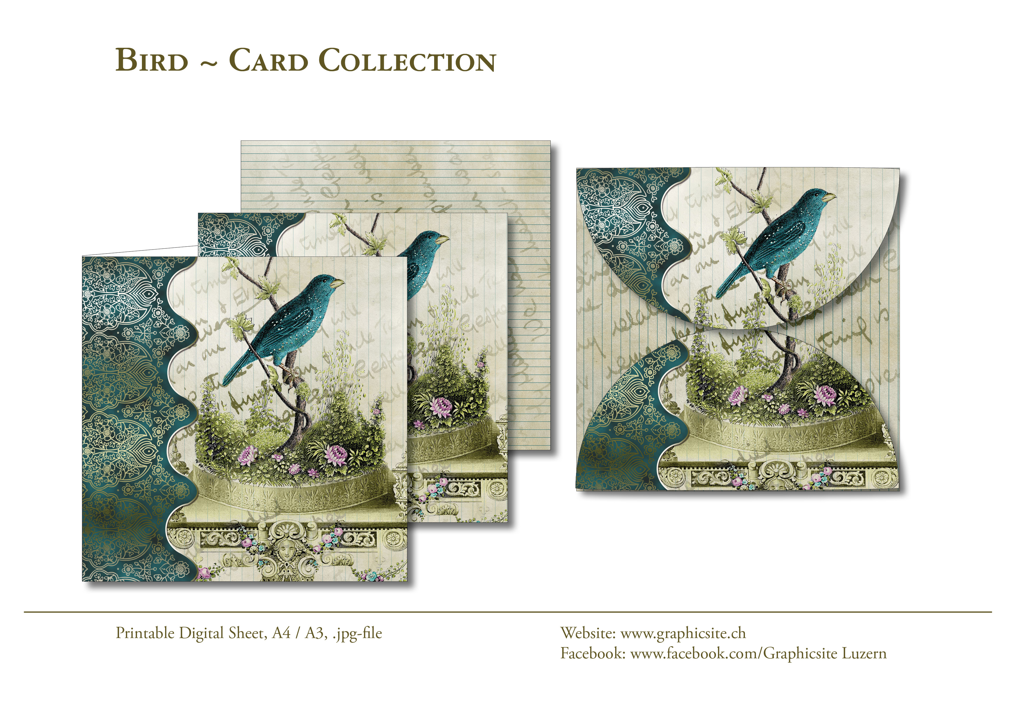 Karten selber drucken - Kollektionen - Vogel Viktorianisch - Grusskarten - Quatratisch - Grafiker Luzern, Schweiz