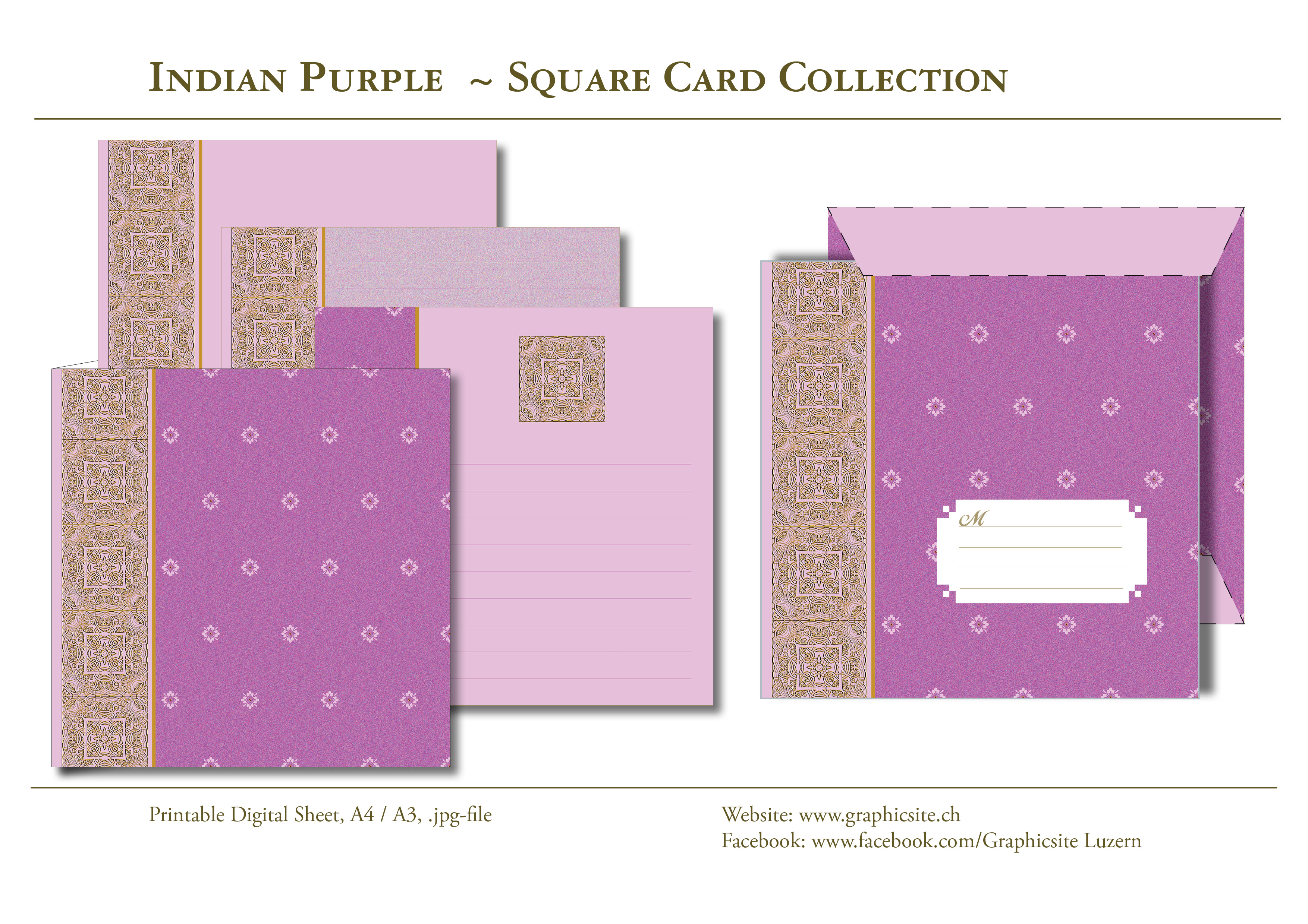 IndianPurple - Violett - Kartenkollektion - Kuvert, Indien,  Yoga, Meditation, druckbare Karten, download, Graphic Design Luzern, Grafiker Luzern, Schweiz