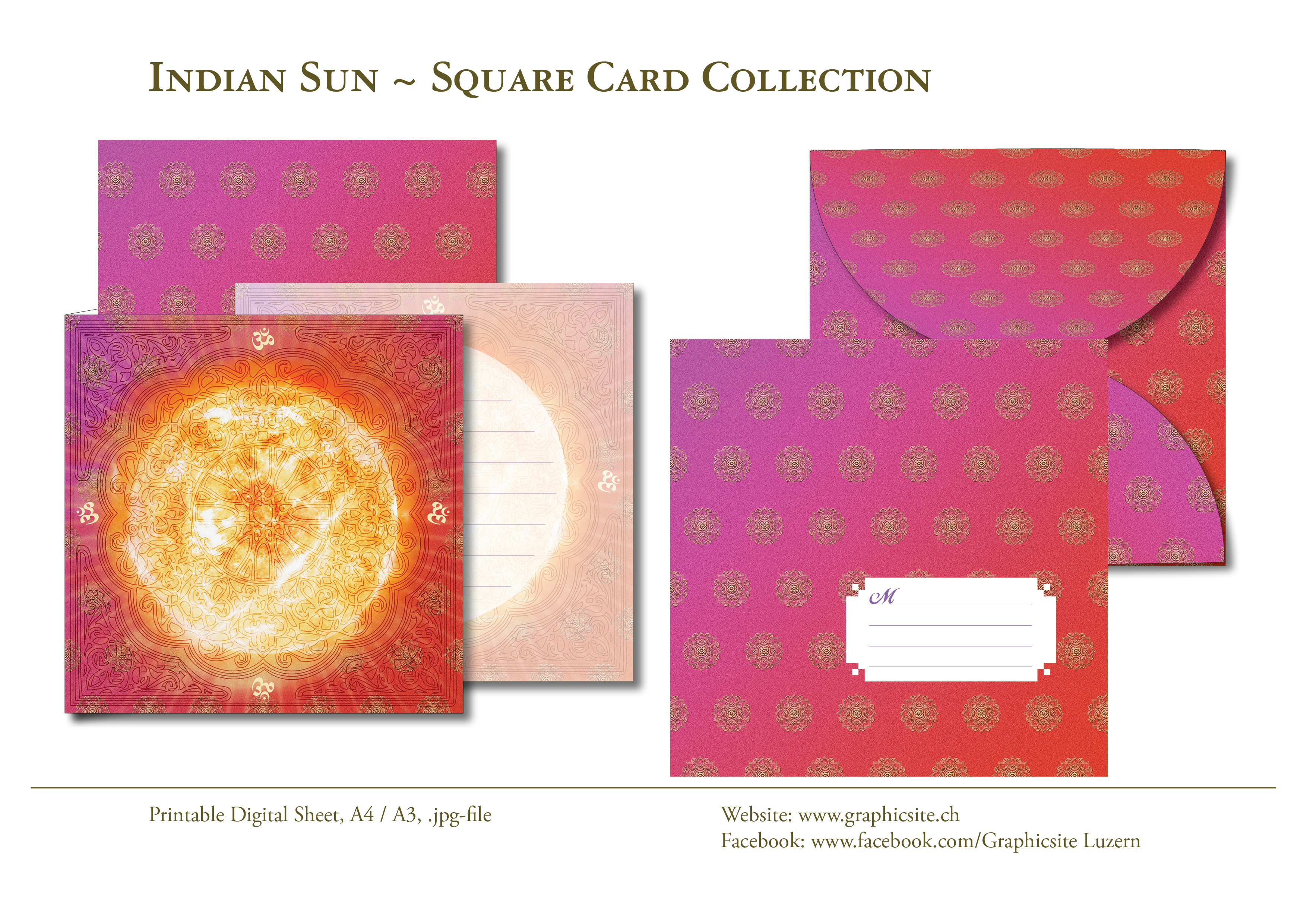 IndianSun - Kartenkollektion - Kuvert, Indien,  Yoga, Meditation, Mandala, druckbare Karten, download, Graphic Design Luzern, Grafiker Luzern, Schweiz