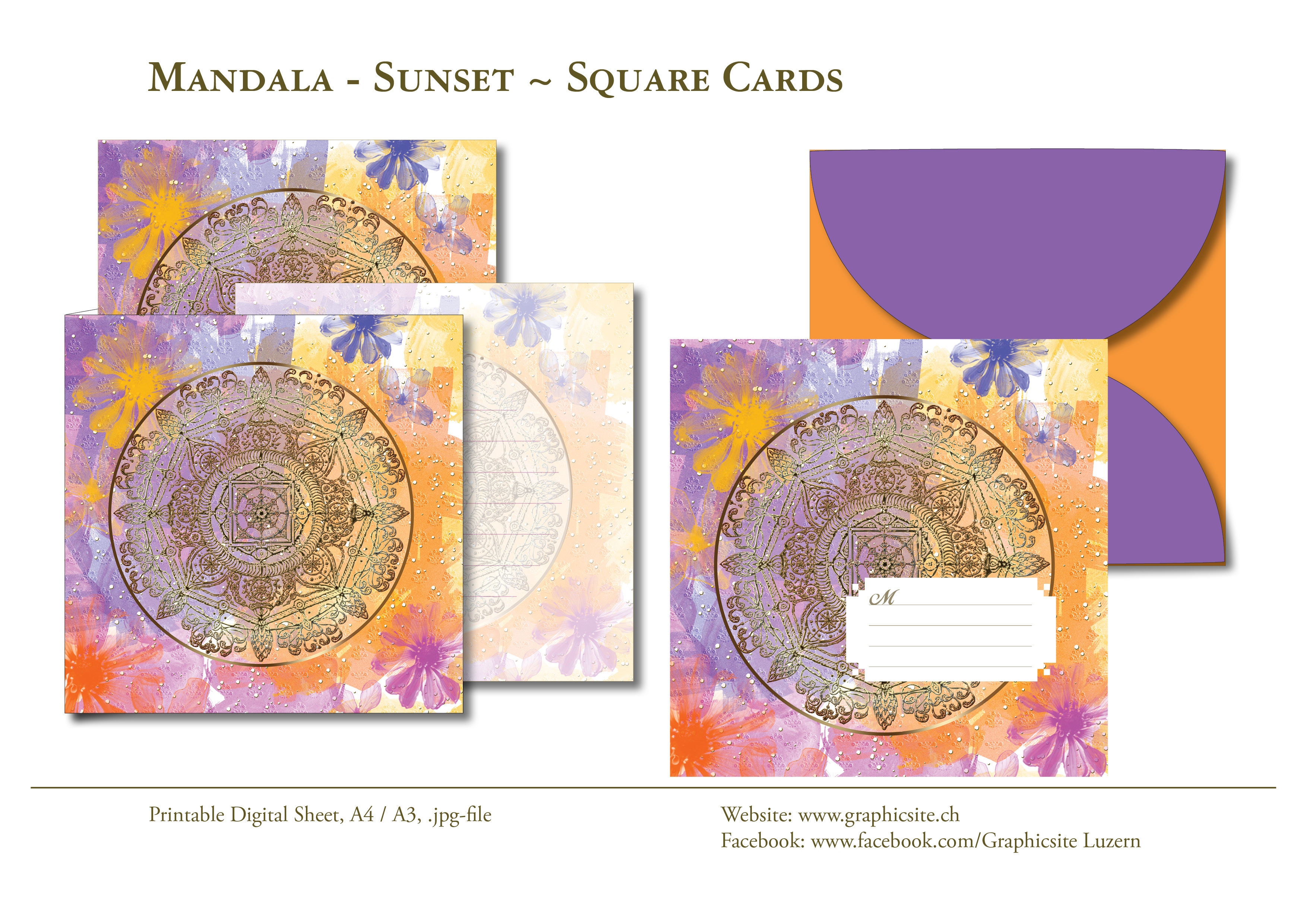 Karten selber drucken - Mandala Sunset - Karten, Grusskarten, Kuvert, Grafiker Luzern, Schweiz