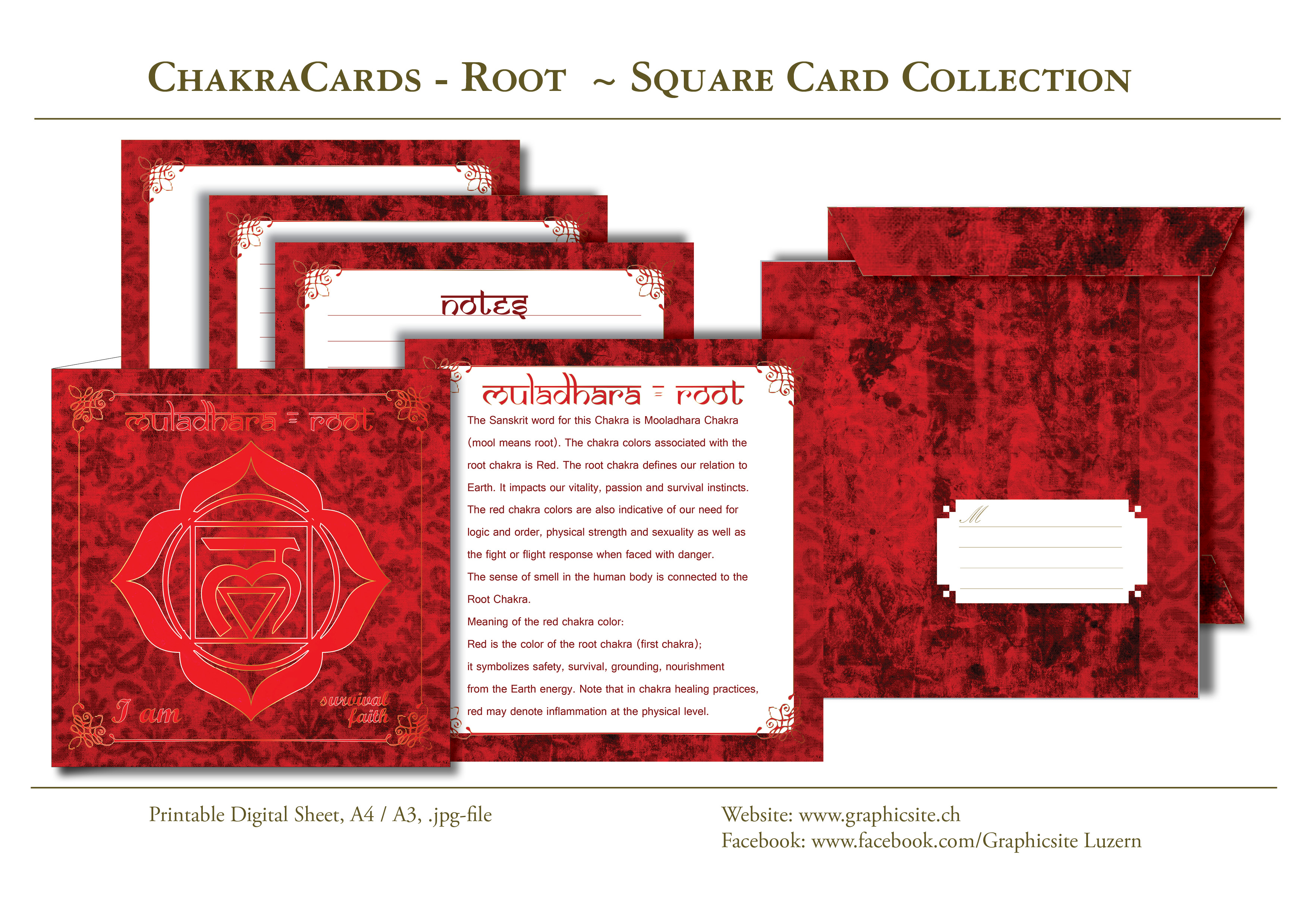 Printable Digital Sheets - Square Card Collections - Chakra Cards, Muladhara, Root,