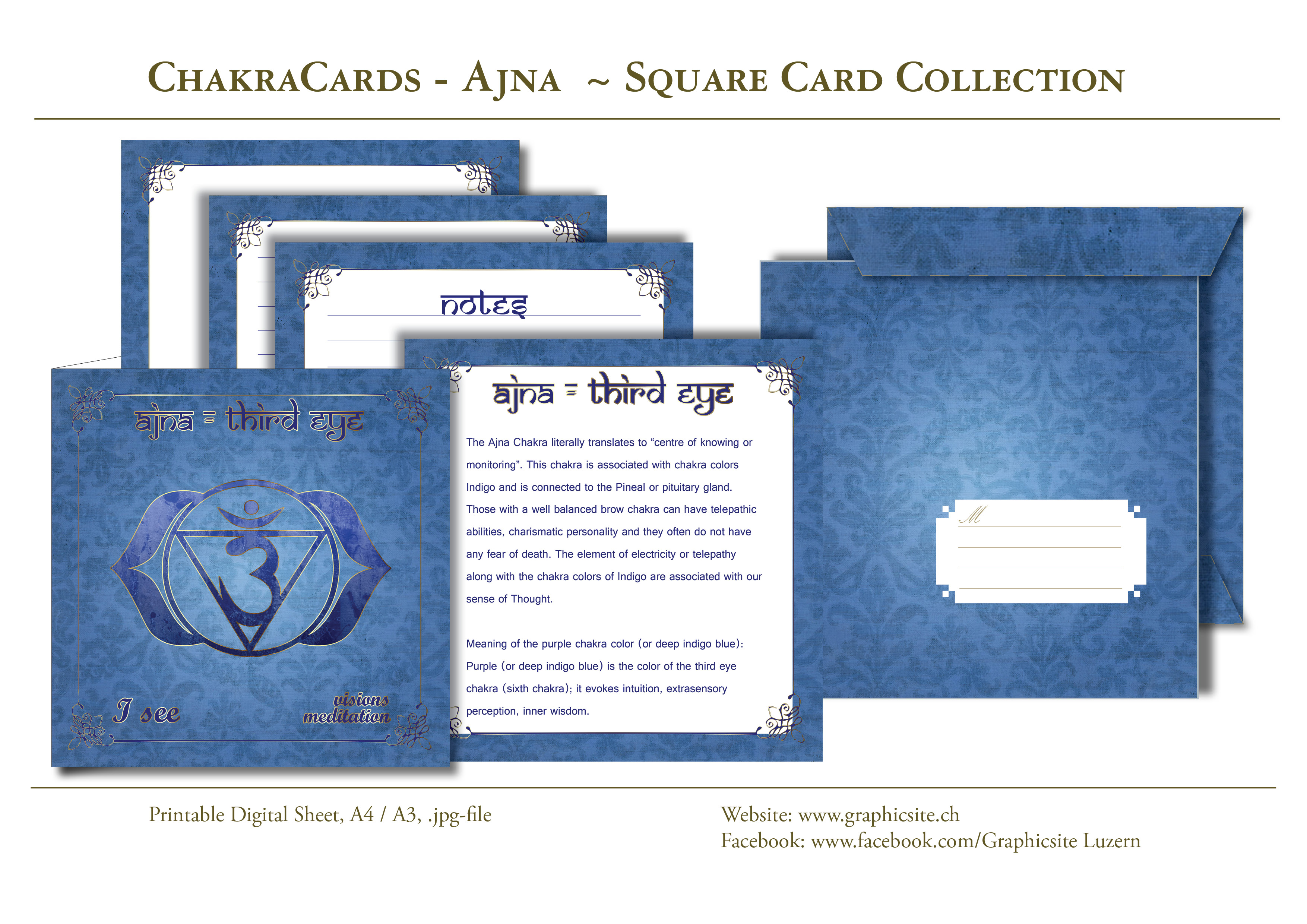 Chakra Karten, Ajna Chakra, Drittes Auge, Kollektion, selber drucken, online, Chakren, Energie, Spiritualität,