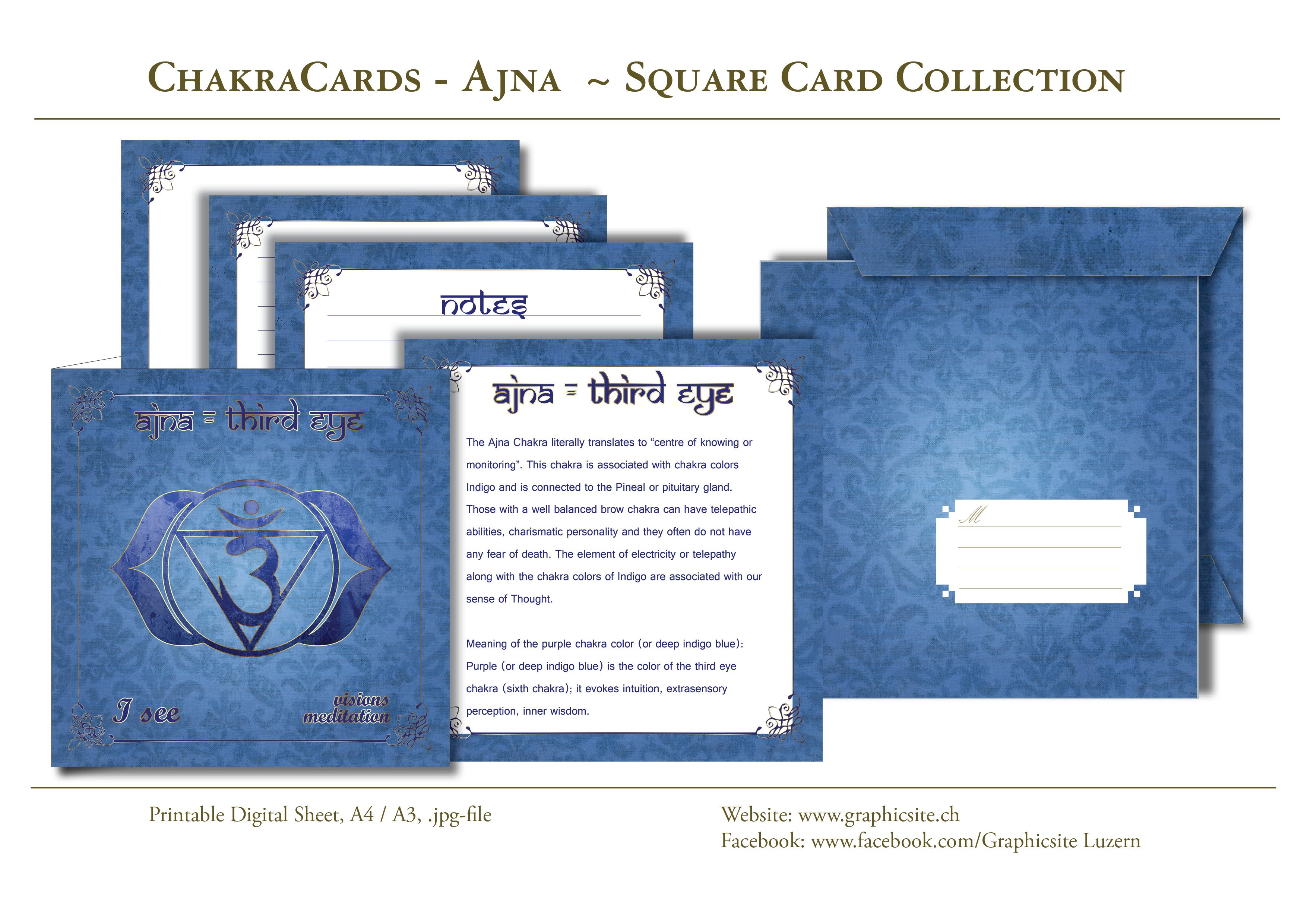 Printable Digital Sheets - Square Card Collections - Chakra Cards, Ajna, Third Eye,