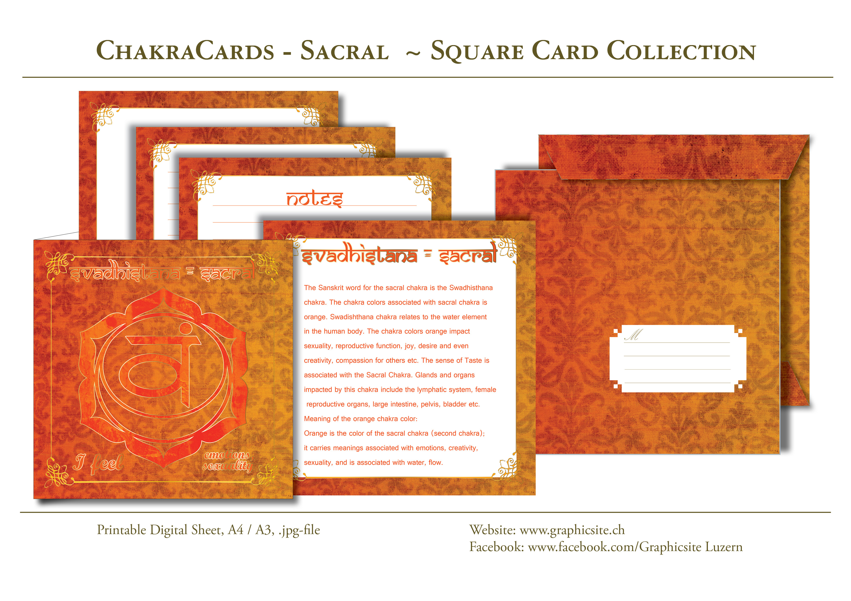 Printable Digital Sheets - Square Card Collections - Chakra Cards, Swadhisthana, Sacral,