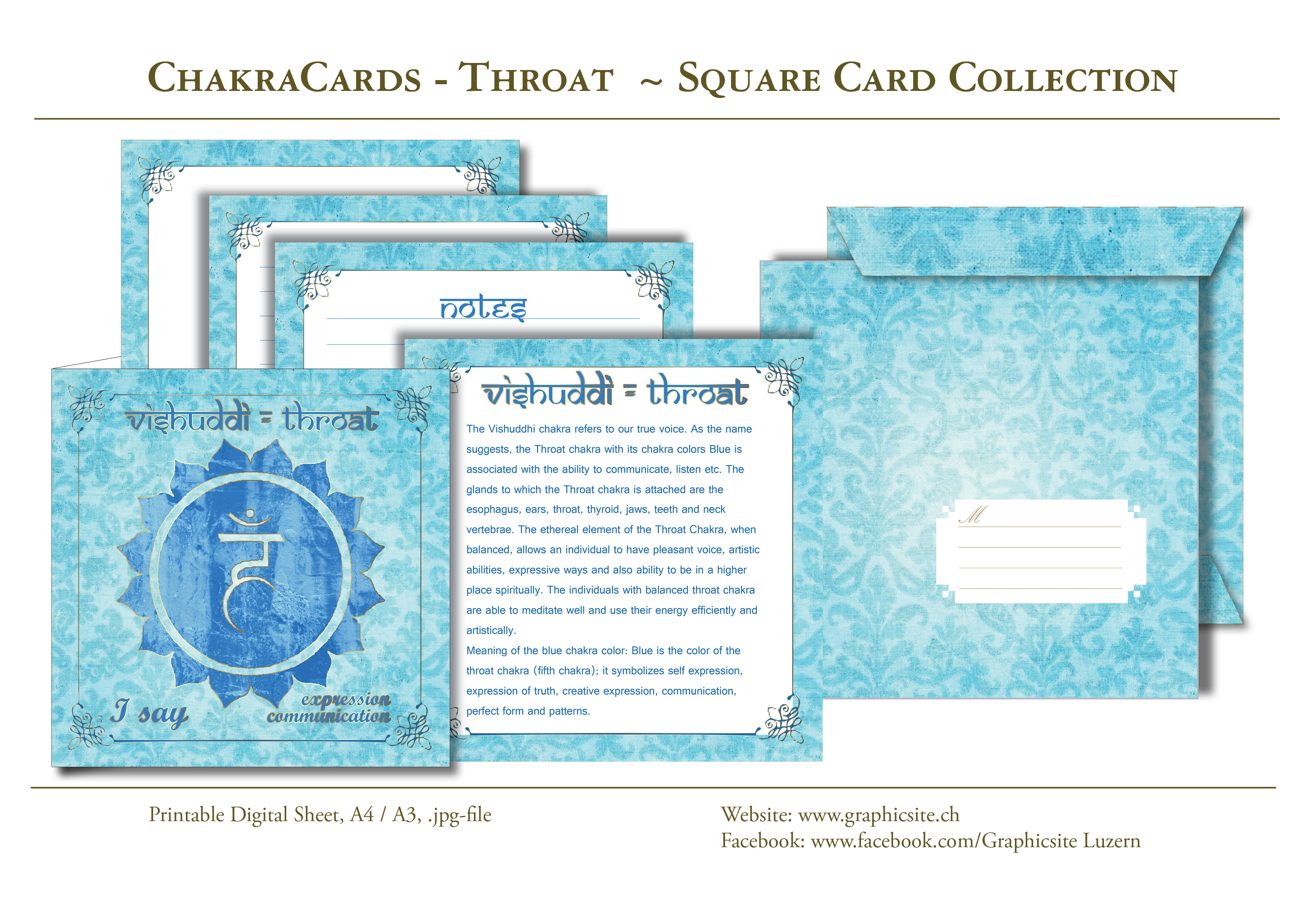 Printable Digital Sheets - Square Card Collections - Chakra Cards, Vishuddi, Throat,