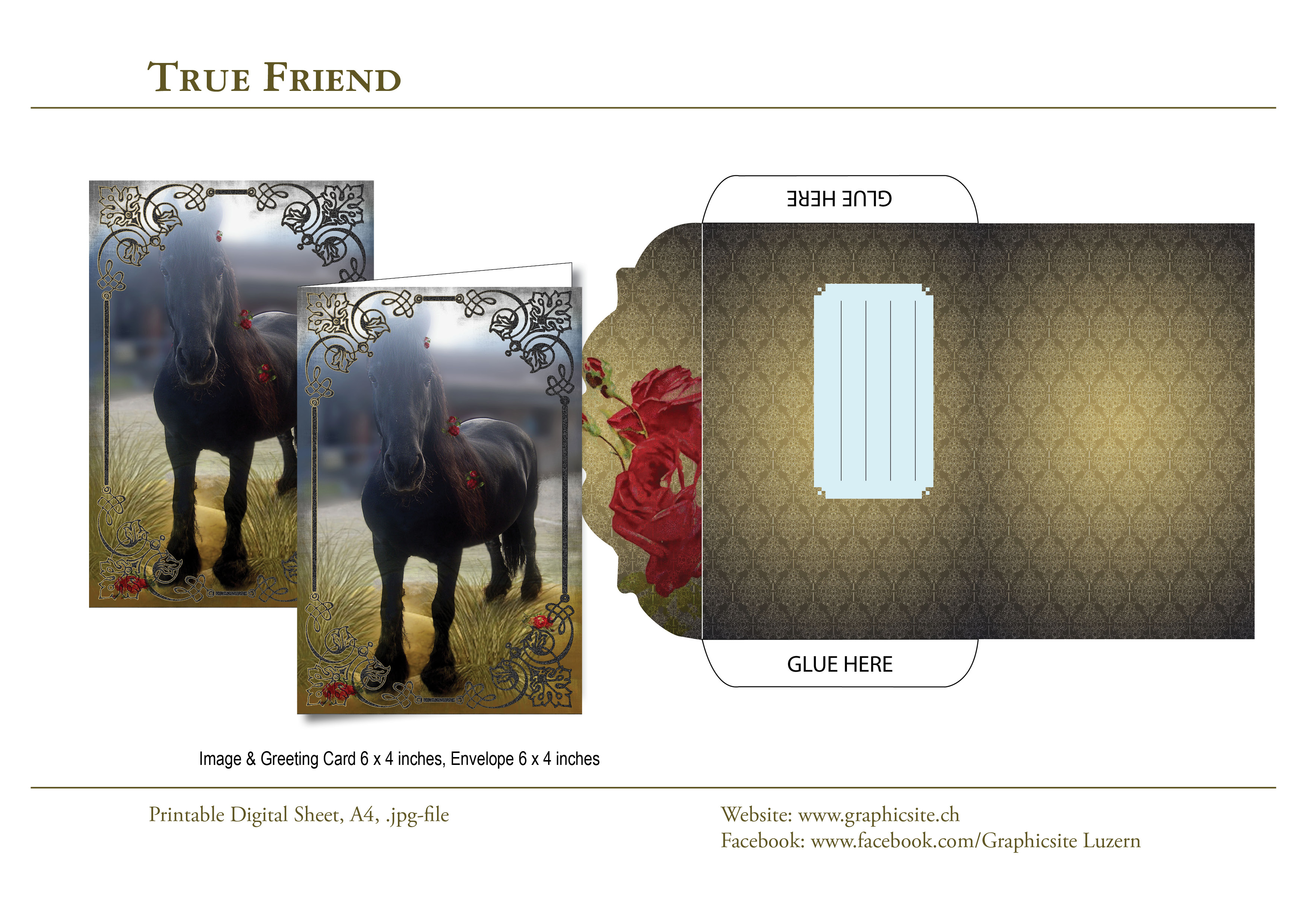 Printable Digital Sheets - 6x4 Collections - TrueFriend - #horse, #friesian, #cards, #greetingcards