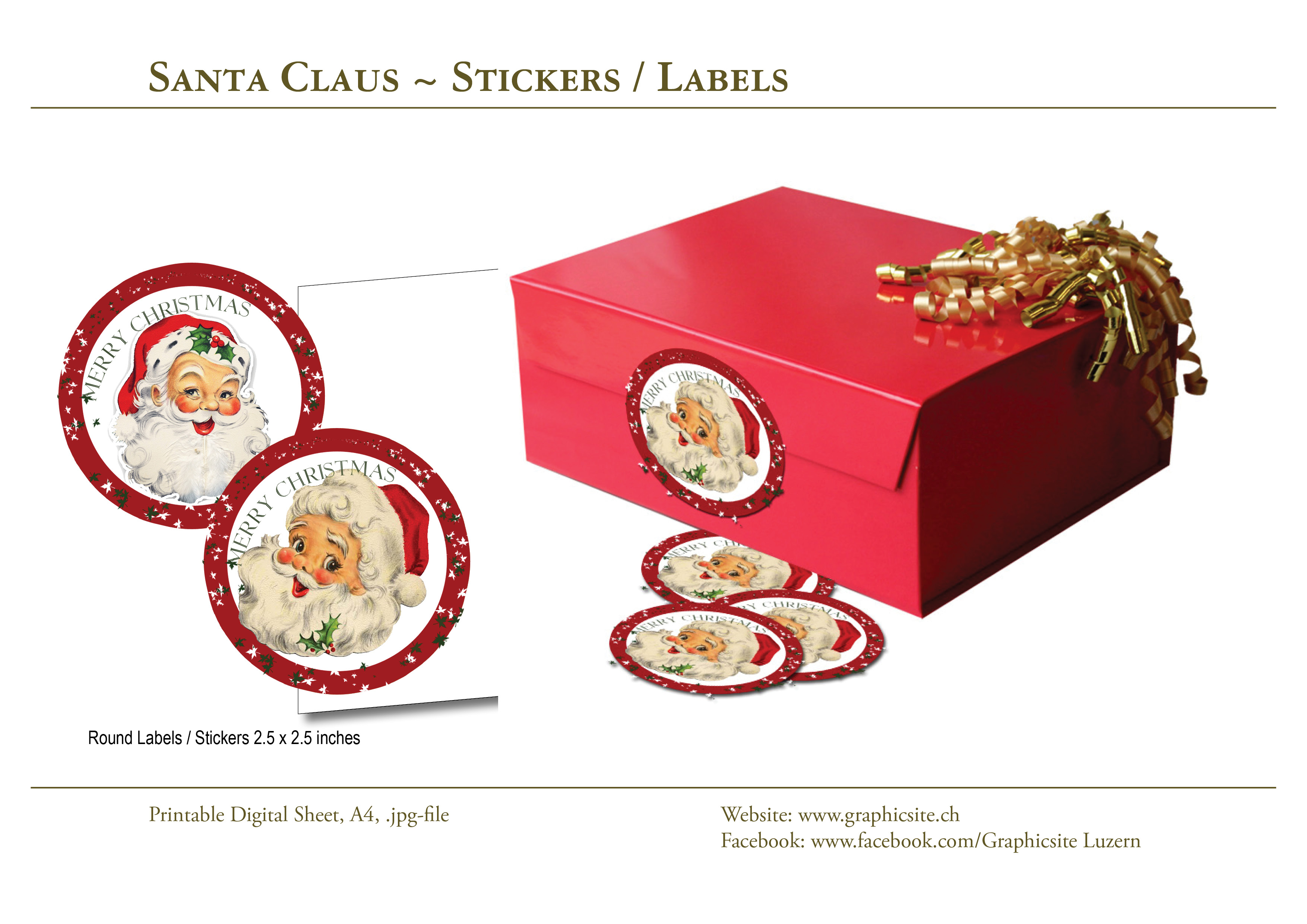 Printable Digital Sheets - Labels - SantaLabels - #christmas, #labels, #stickers, #printables, #gifts, #tags, #santaclaus, 