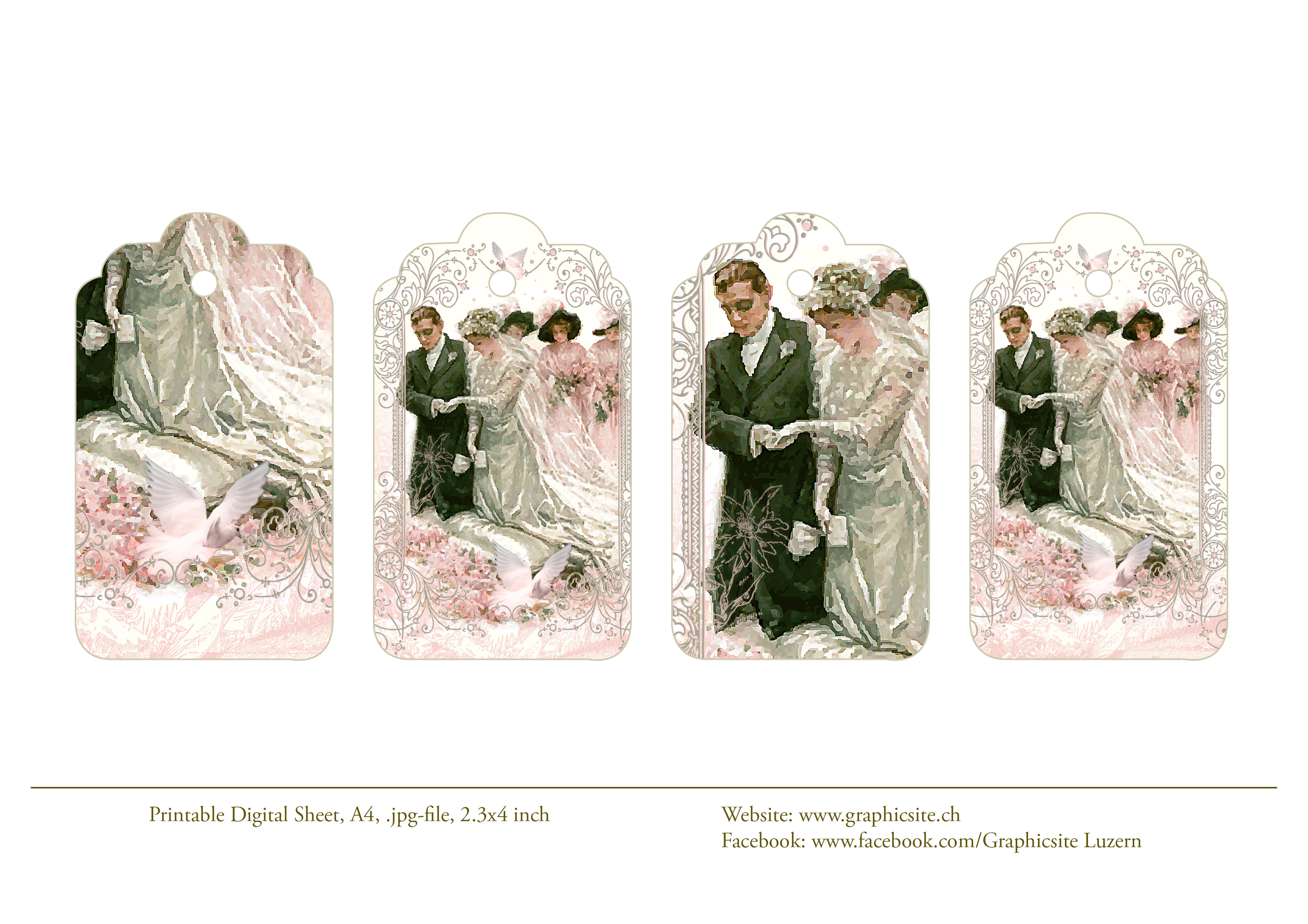 Printable Digital Sheet - Tags - Victorian Wedding