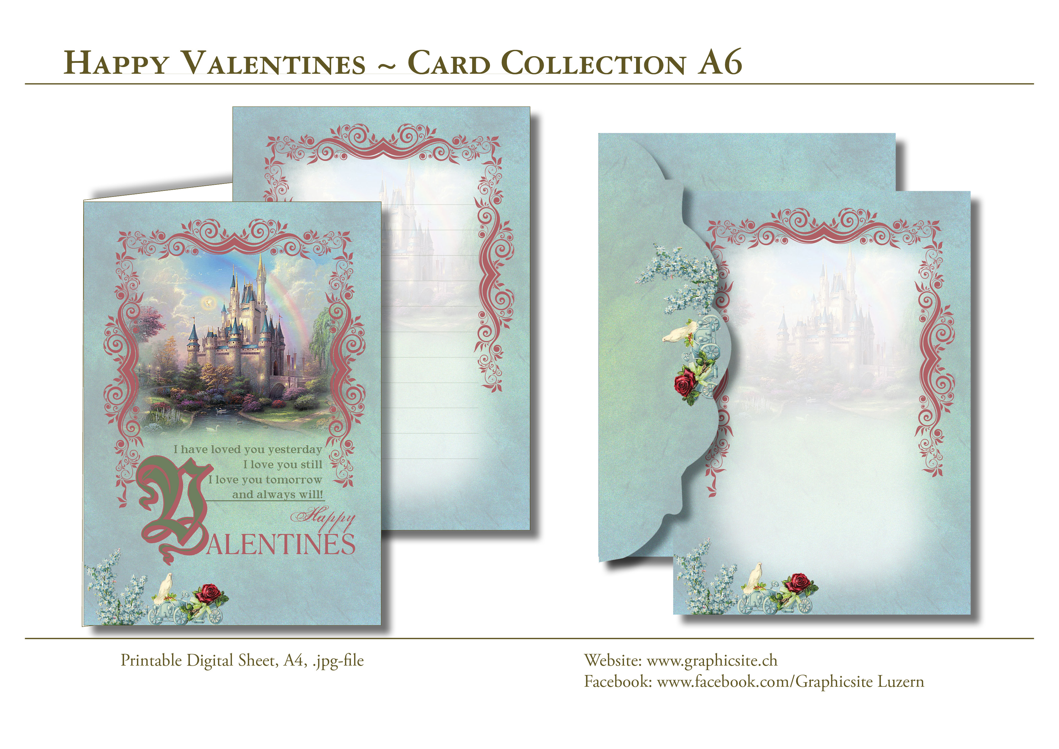 Printable Digital Sheets, Greeting Cards, Cards, Valentines Day, Valentines, Love, Thomas Kinkade, Graphic Design, Luzern,