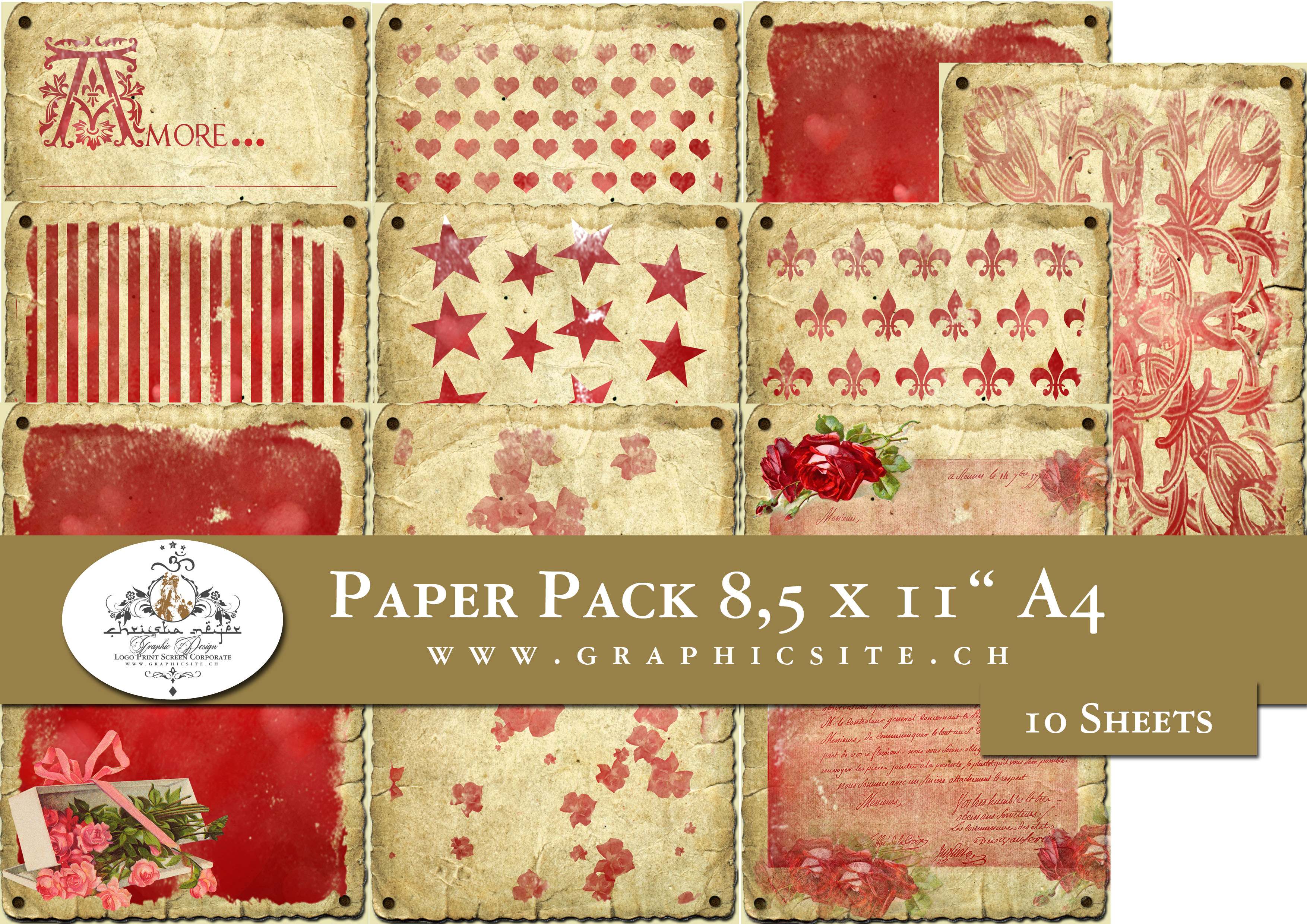 Printable Digital Sheets, Paper Backgrounds, Valentines, Backdrops, Hearts, Love,