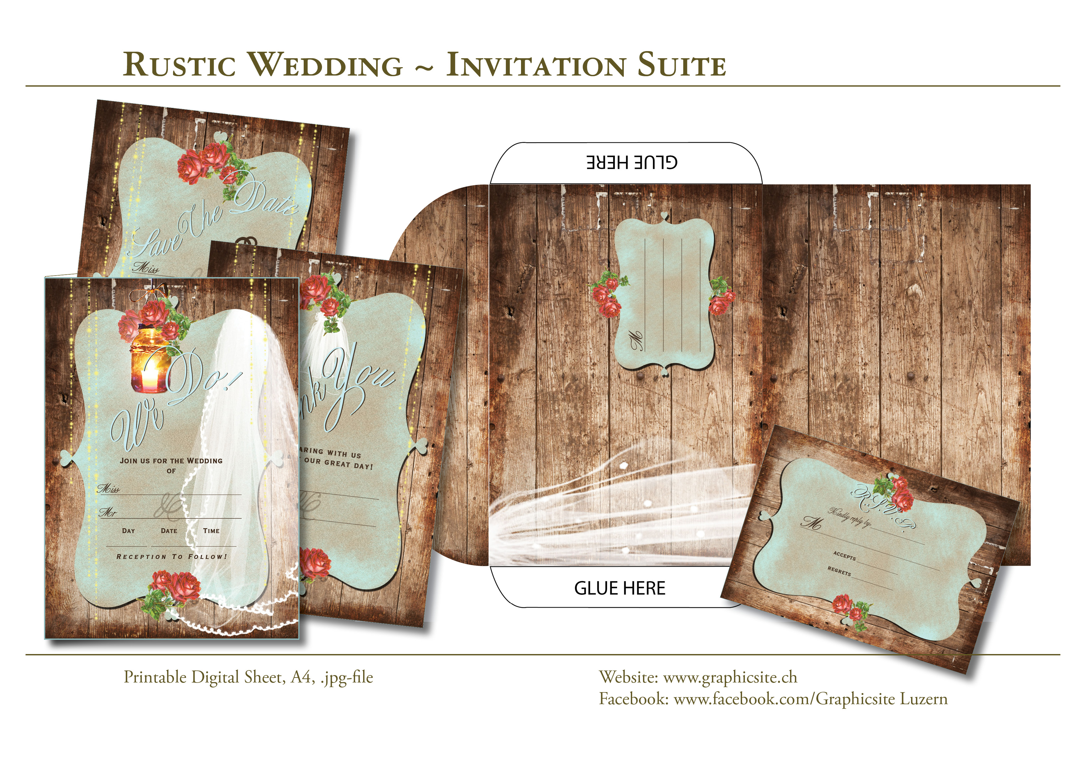 Printable Digital Sheets - Wedding Invitation Suite - Rustic Wedding - Cards, Greeting Cards, Invitation, Wedding, Graphic Design, Luzern,